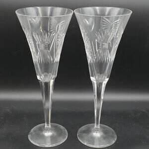 Waterford Crystal Millennium 5 Toasts Champagne Flute Toasting Glass Pair 9 1/4"